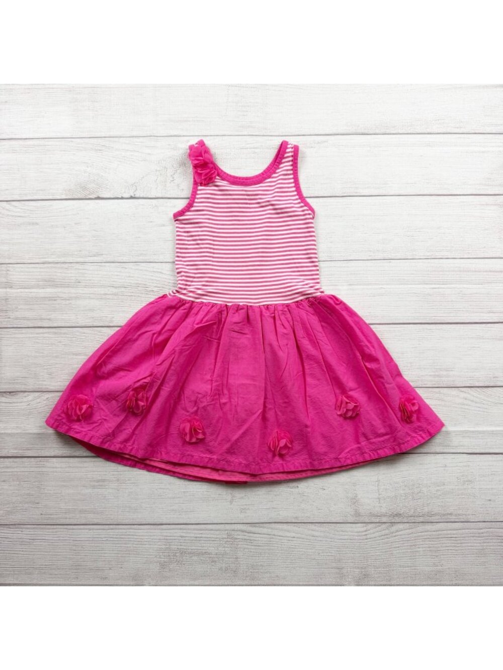 Children's Place Girls Pink Stripe Solid Sleeveless Dress Floral Accents S 5-6